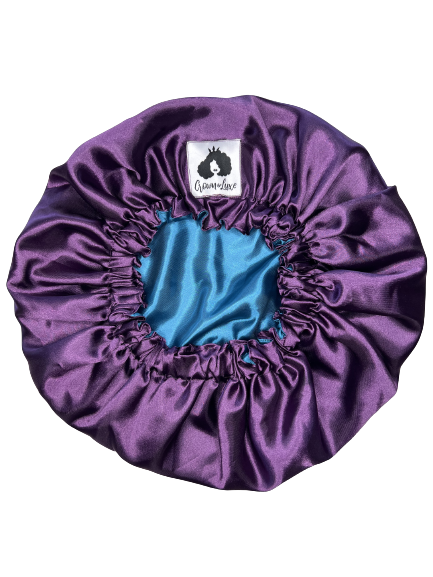 Deep Plum and Teal Solid Reversible Satin Bonnet