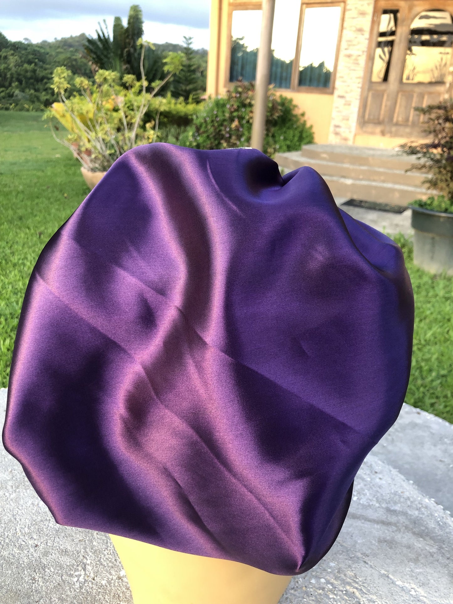Deep Plum and Teal Solid Reversible Satin Bonnet