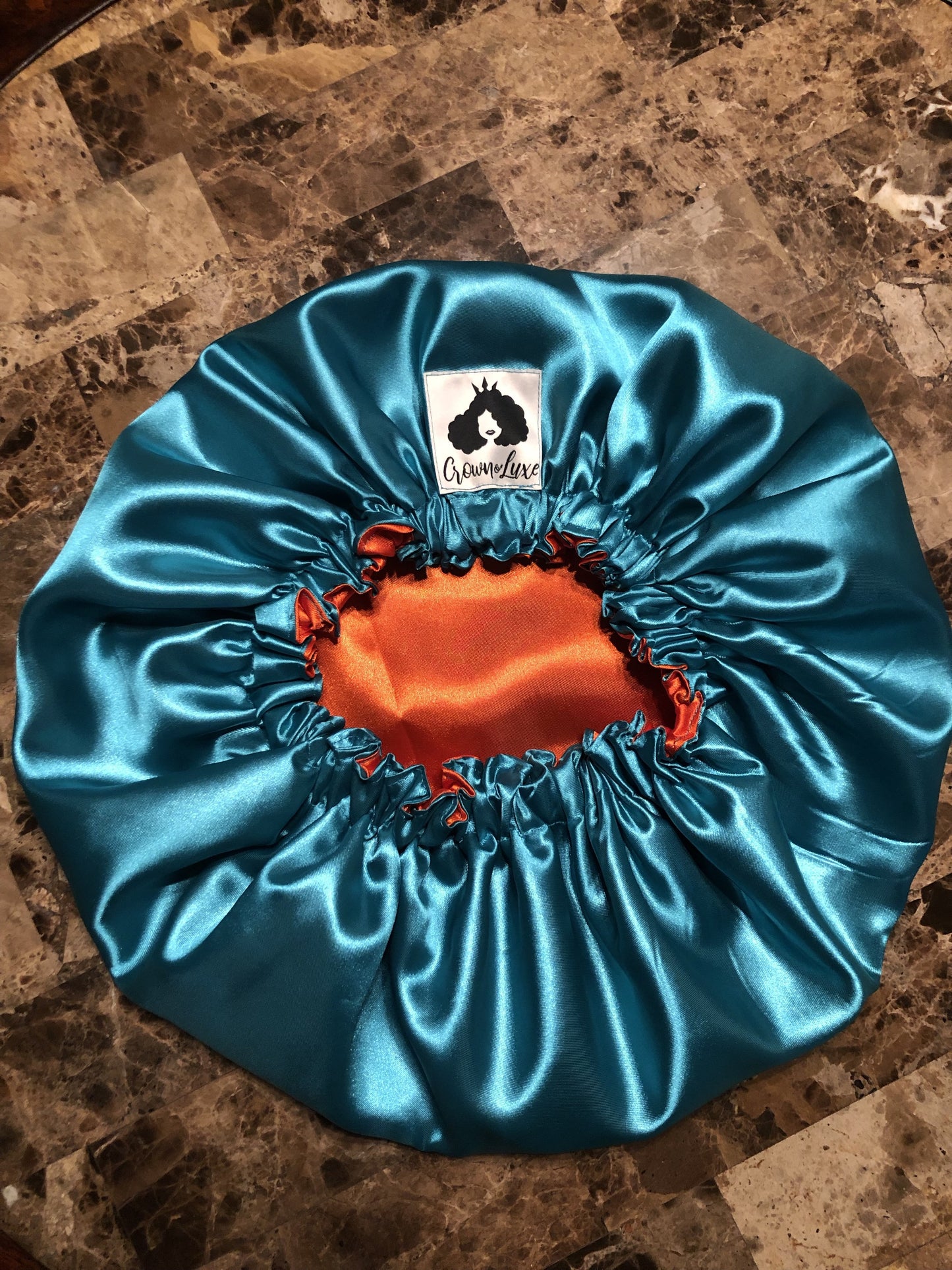 Bold Teal/ Orange Solid Reversible Satin Bonnet