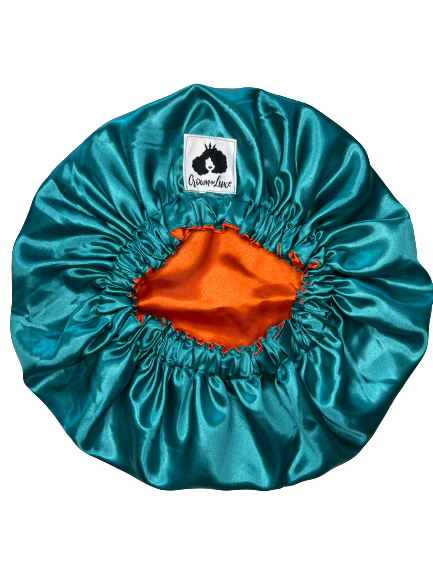 Bold Teal/ Orange Solid Reversible Satin Bonnet