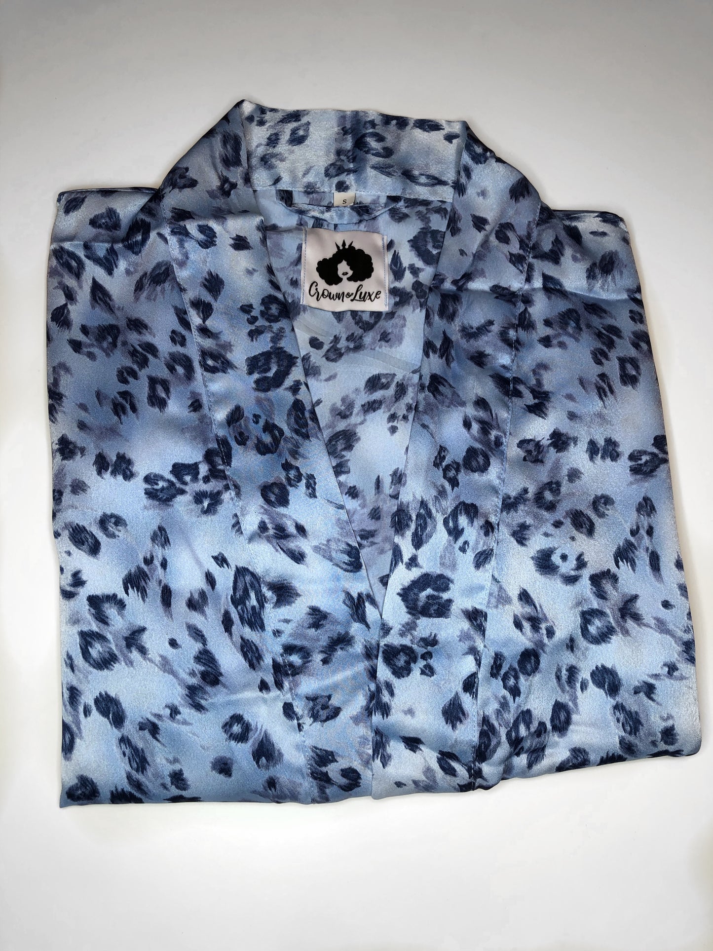 Luxe Print Satin Robe- Blue Leopard