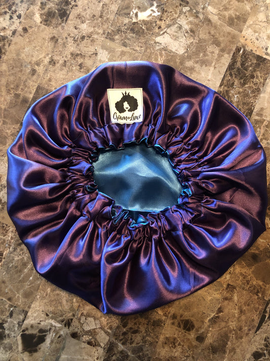 Deep Plum and Teal Solid Reversible Satin Bonnet